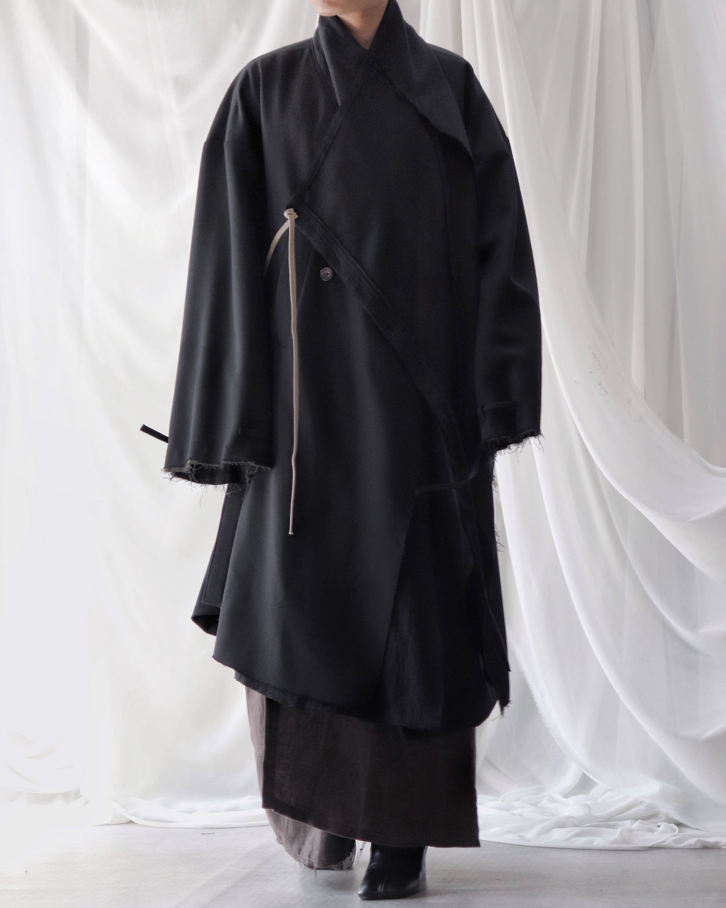 layered frayed coat