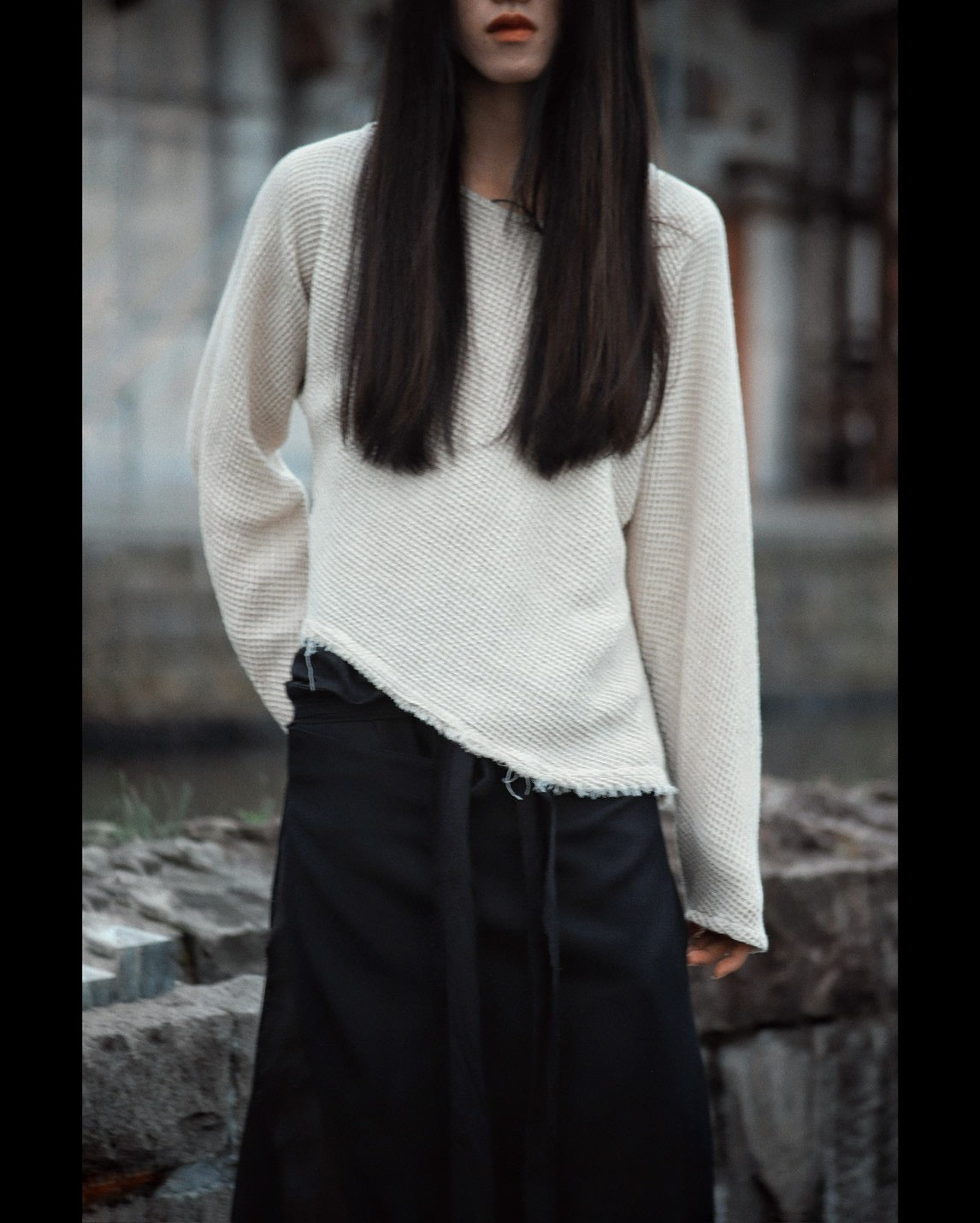 waffle bias pullover