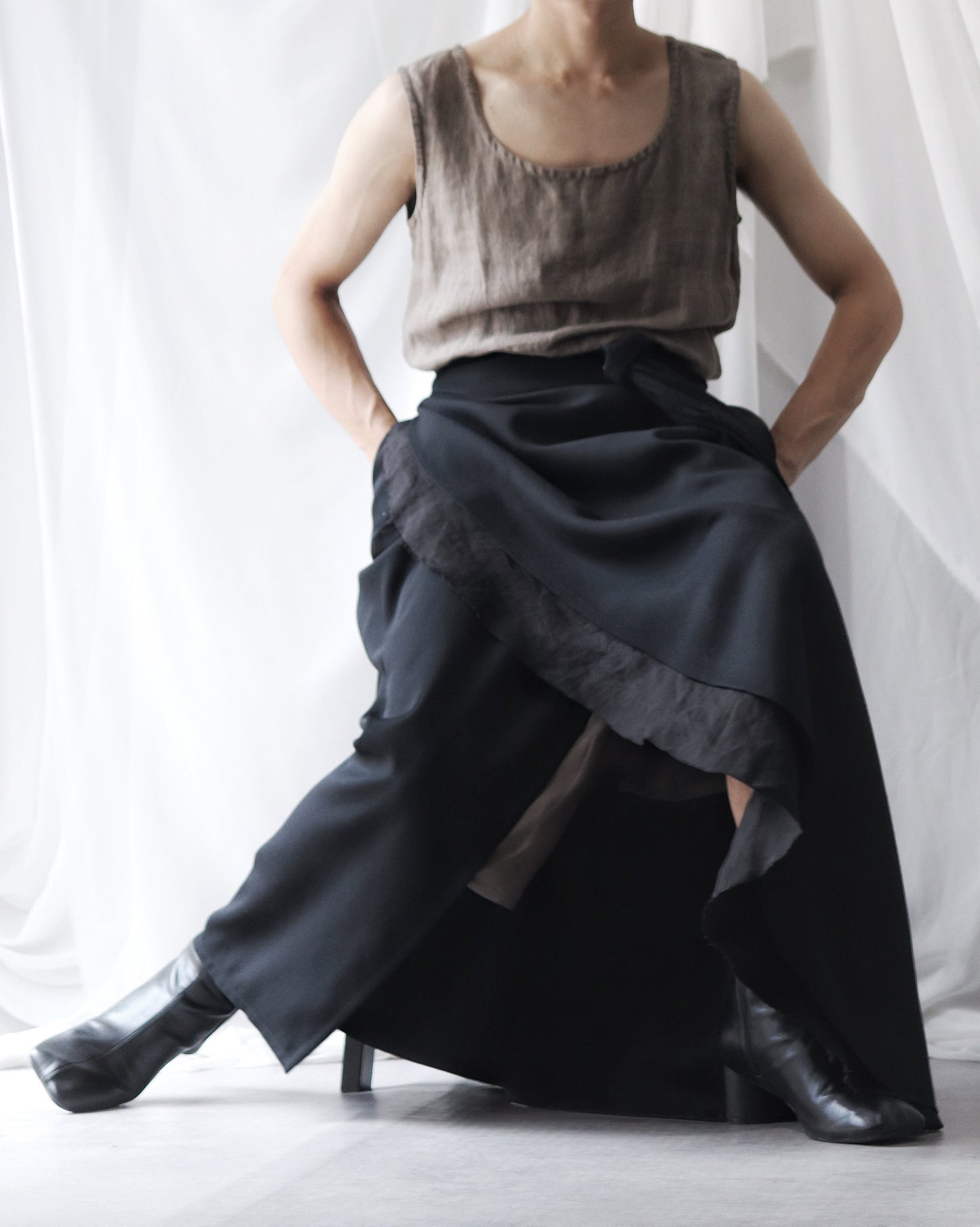 wrapped layered frayed skirt