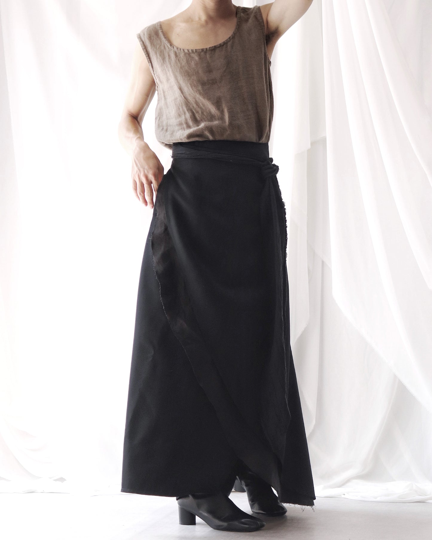 wrapped layered frayed skirt