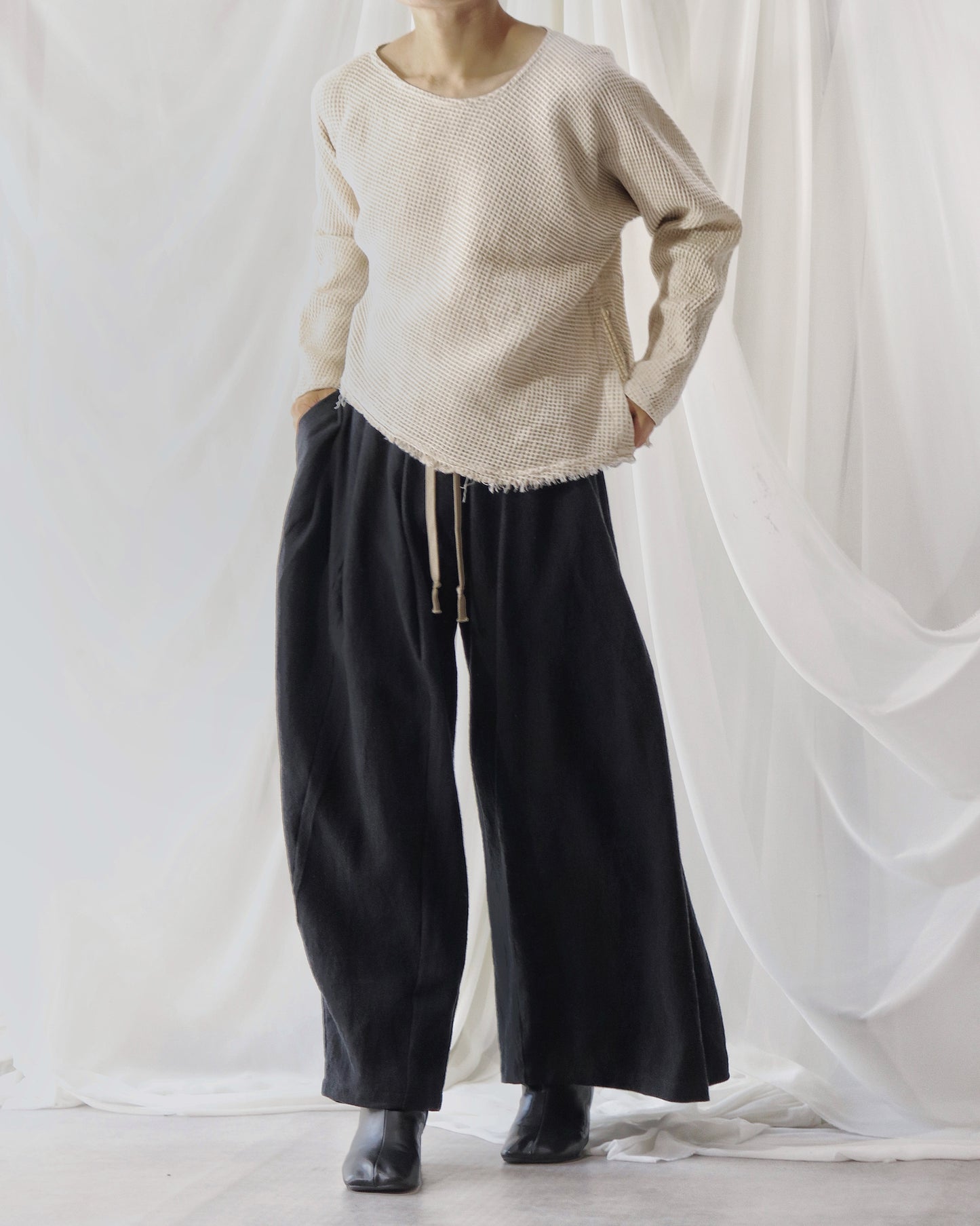 waffle bias pullover