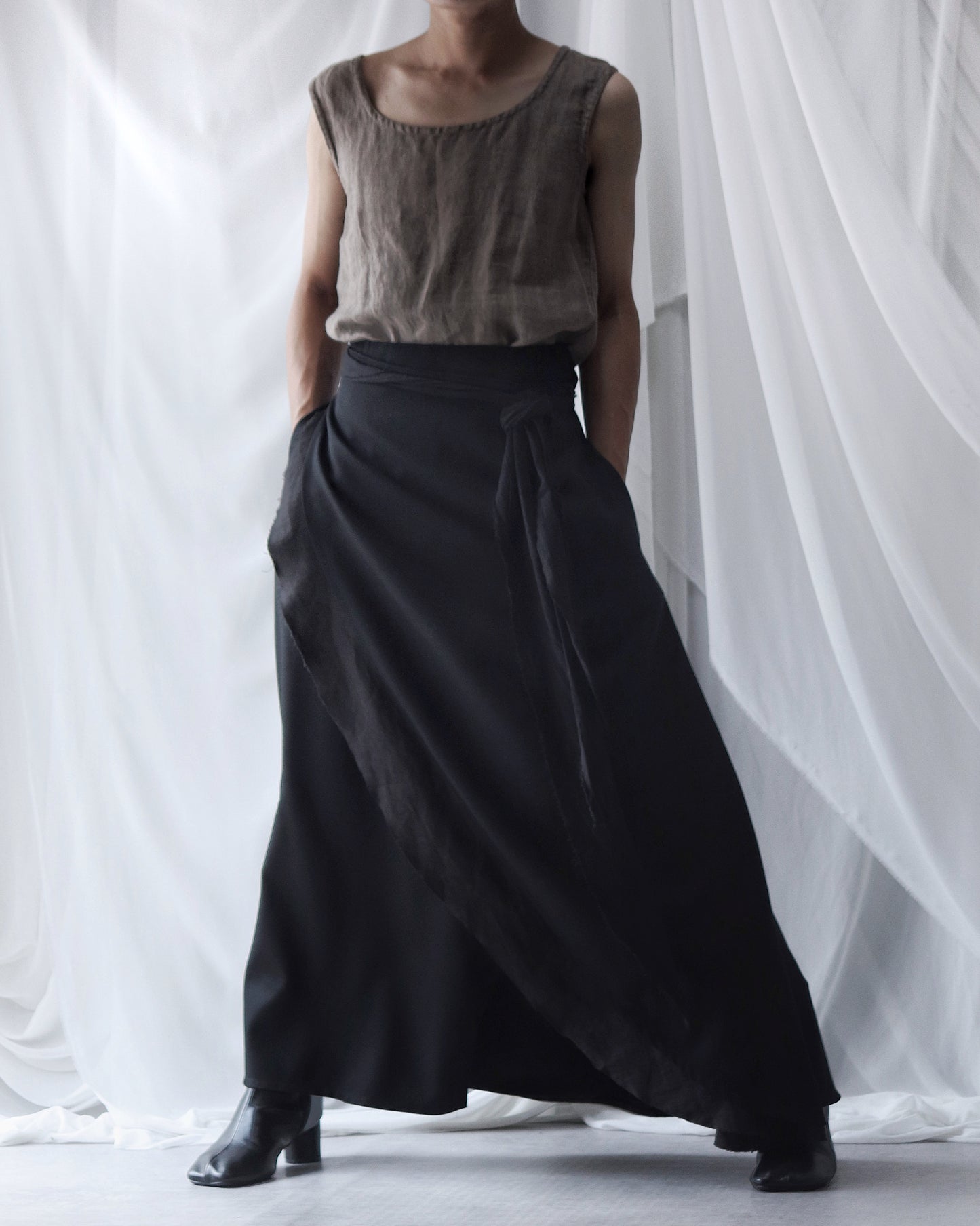 wrapped layered frayed skirt