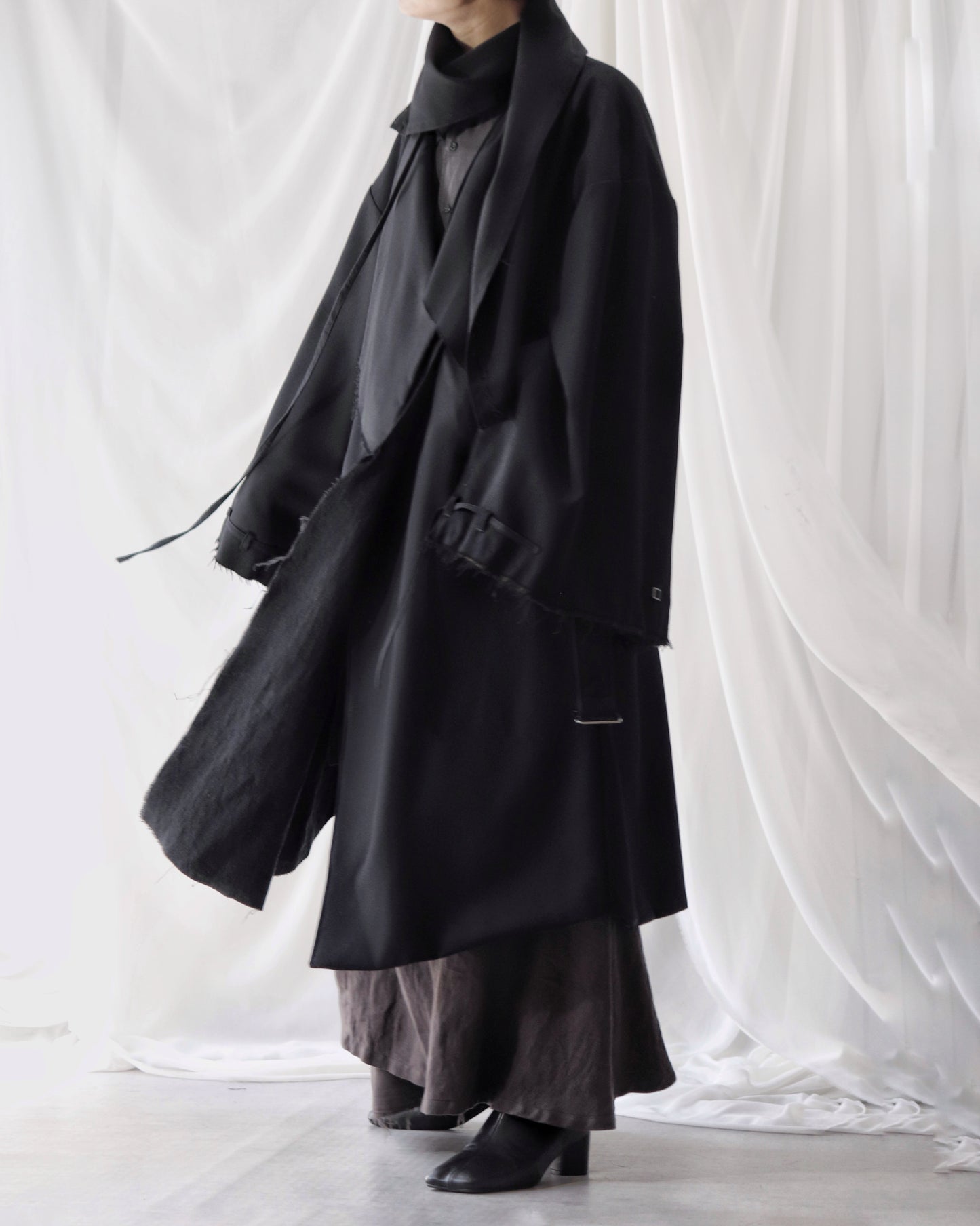 layered frayed coat