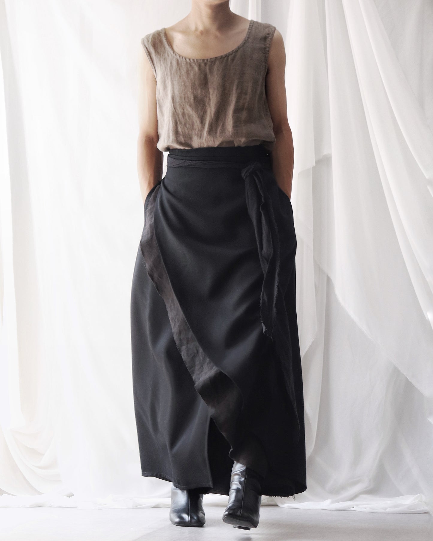 wrapped layered frayed skirt