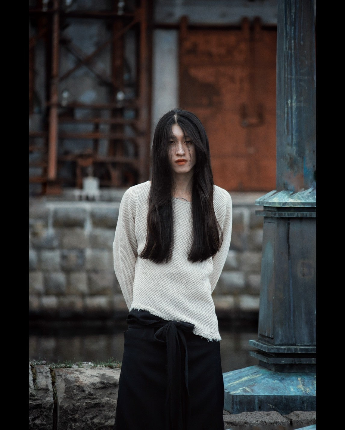 waffle bias pullover