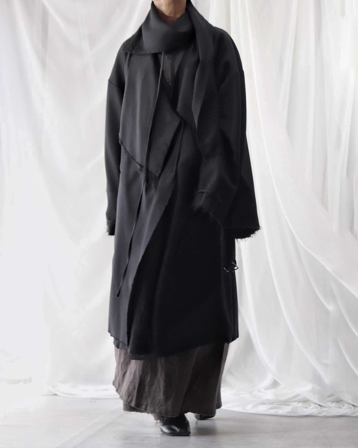 layered frayed coat