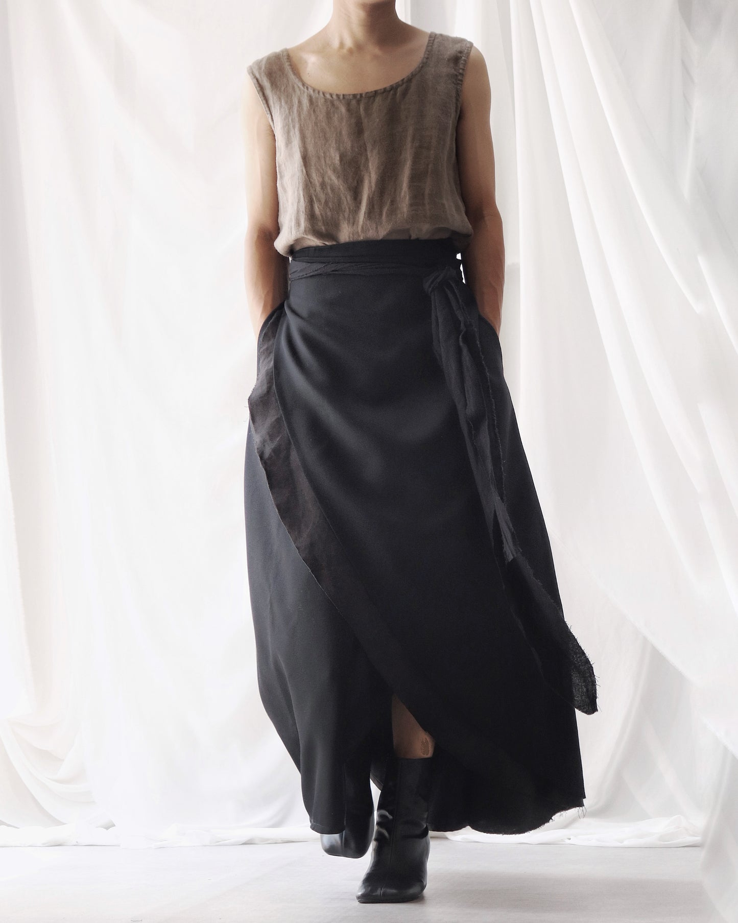 wrapped layered frayed skirt