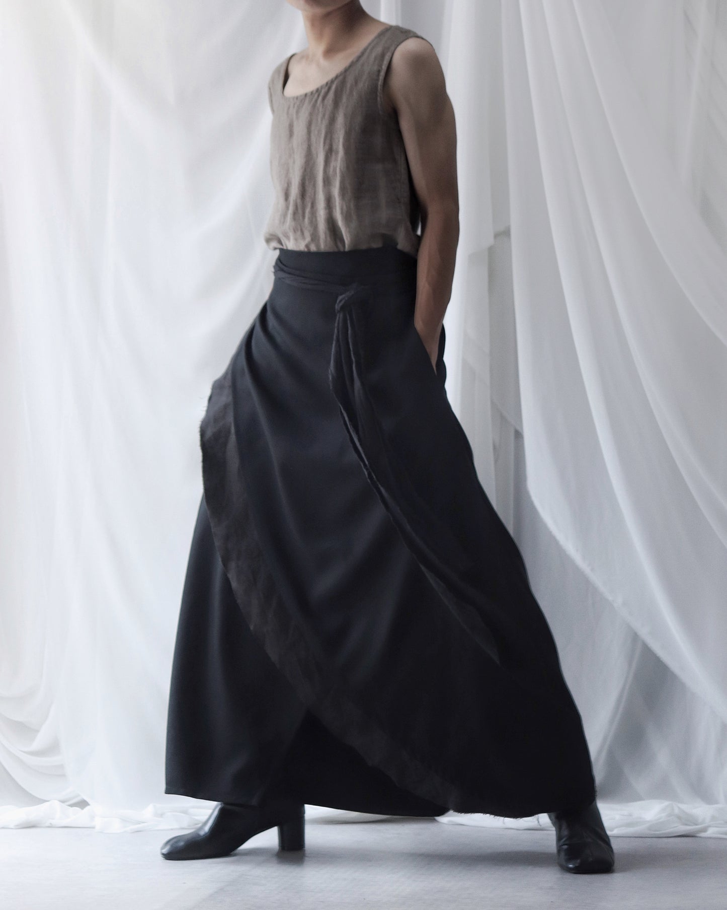 wrapped layered frayed skirt