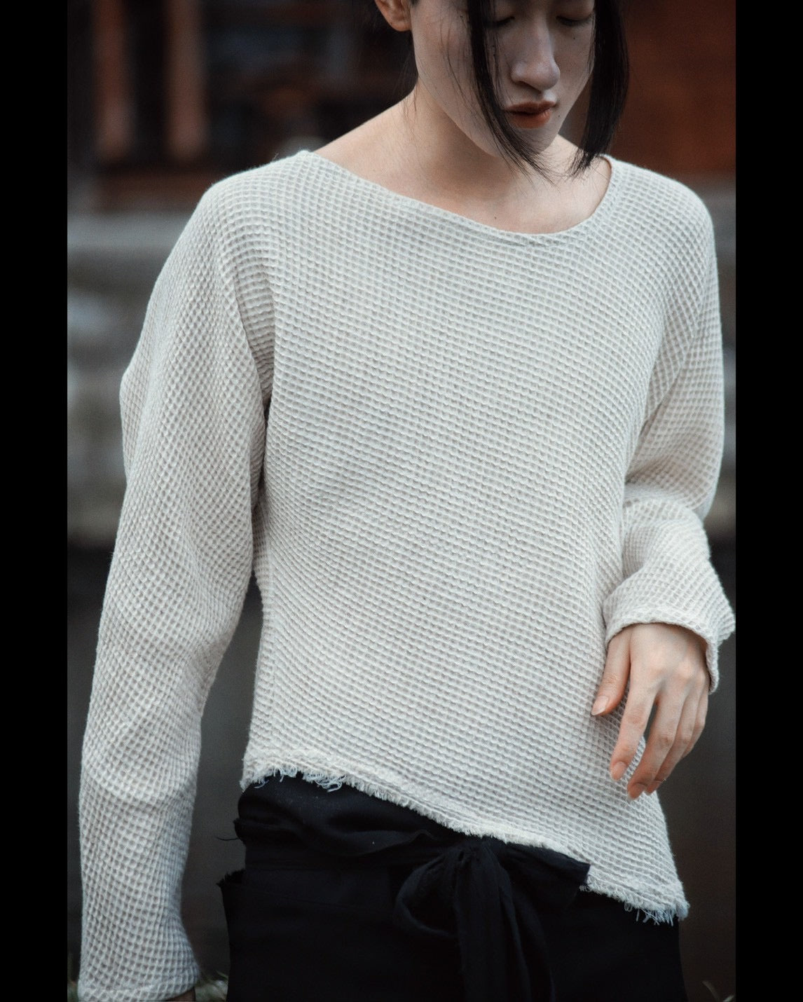 waffle bias pullover