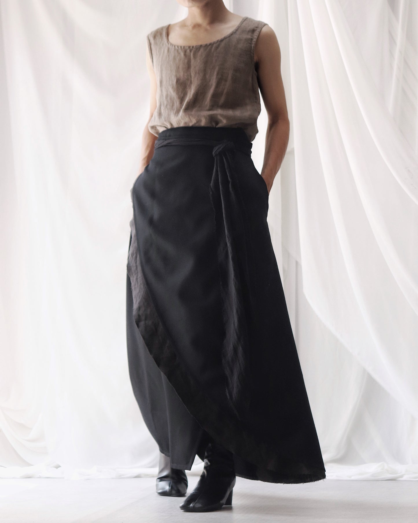 wrapped layered frayed skirt