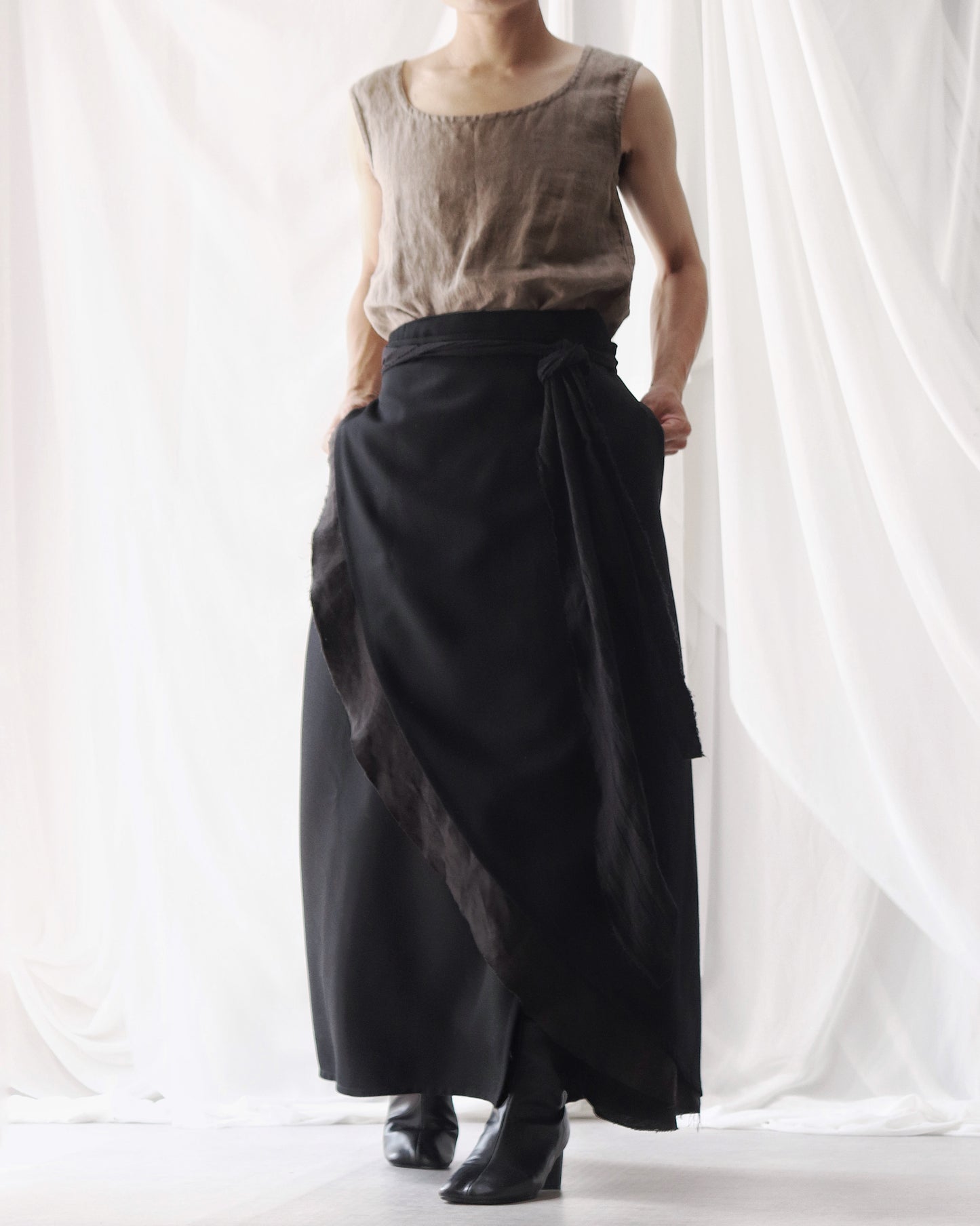 wrapped layered frayed skirt