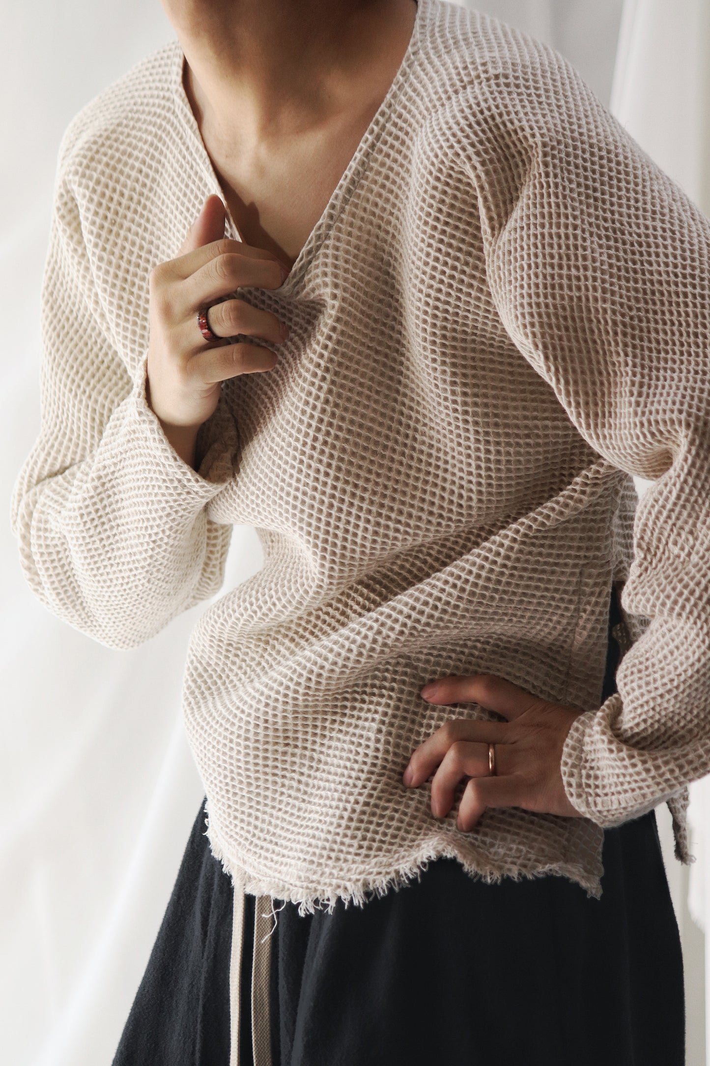 waffle bias pullover