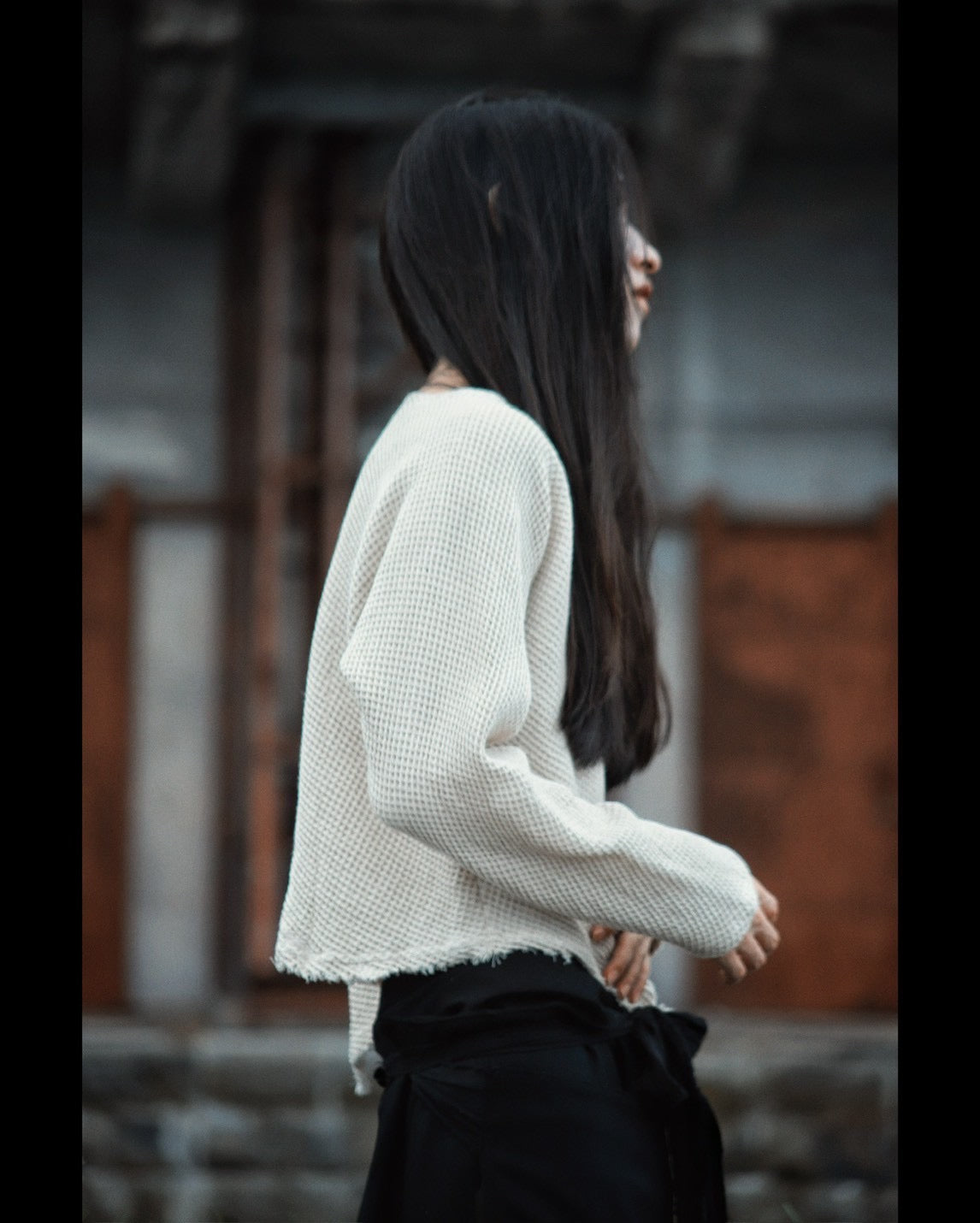 waffle bias pullover