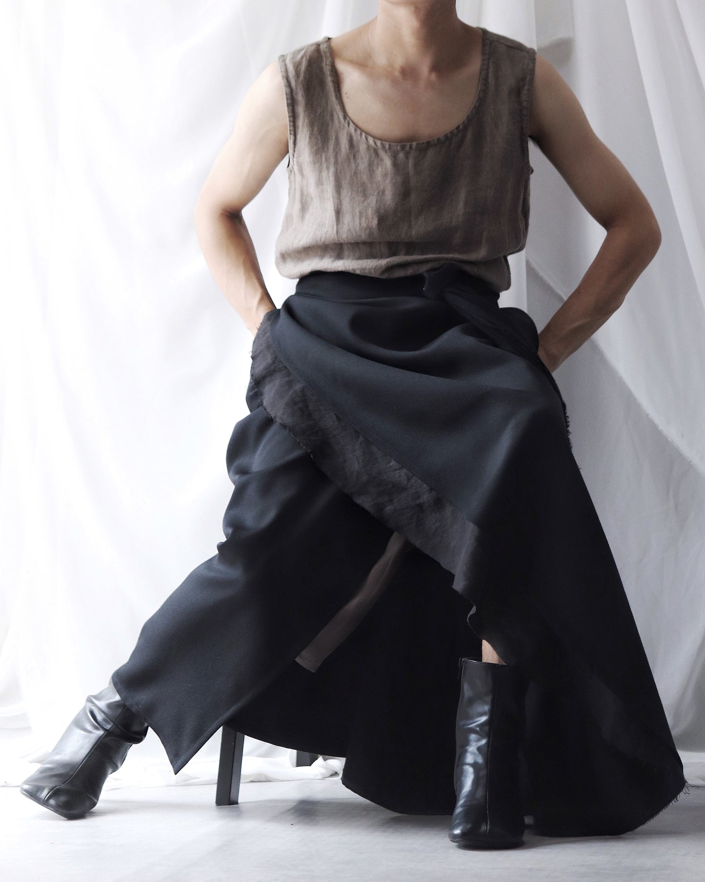 wrapped layered frayed skirt