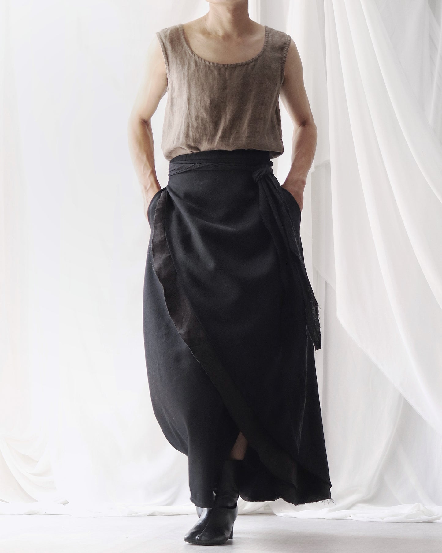 wrapped layered frayed skirt