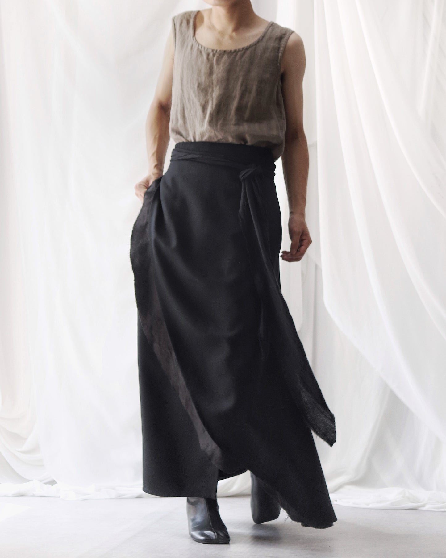 wrapped layered frayed skirt