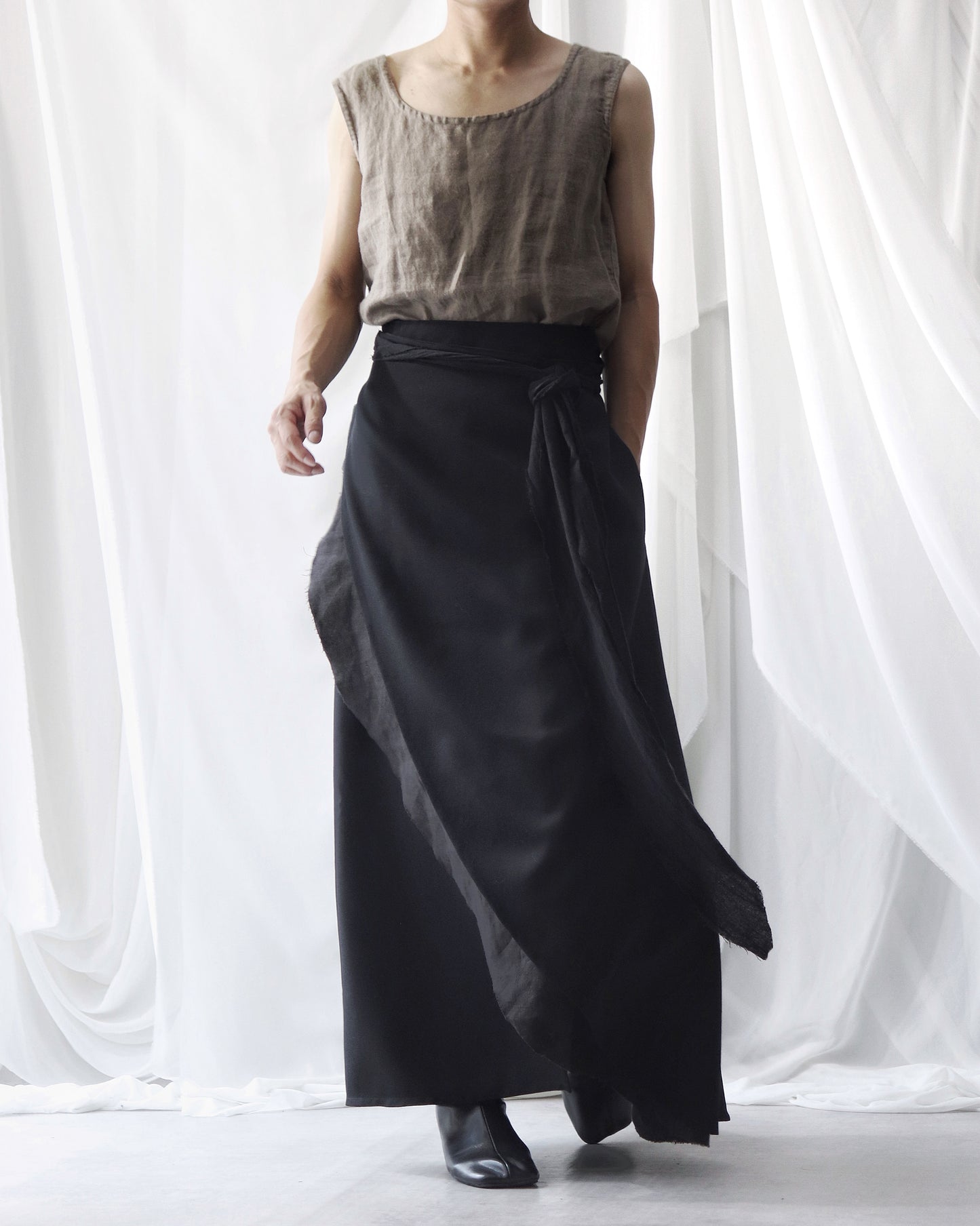 wrapped layered frayed skirt