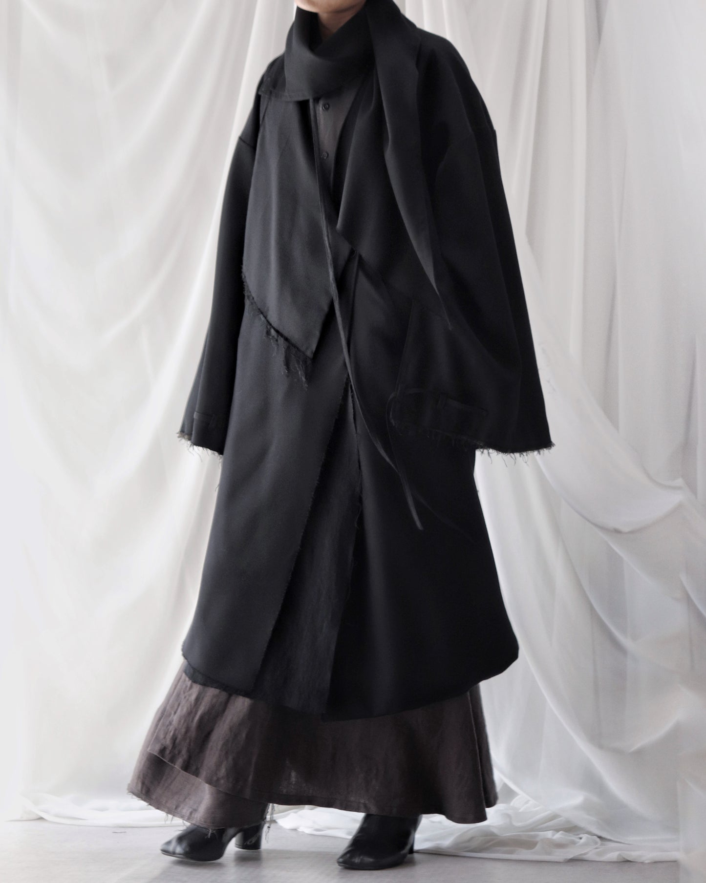 layered frayed coat