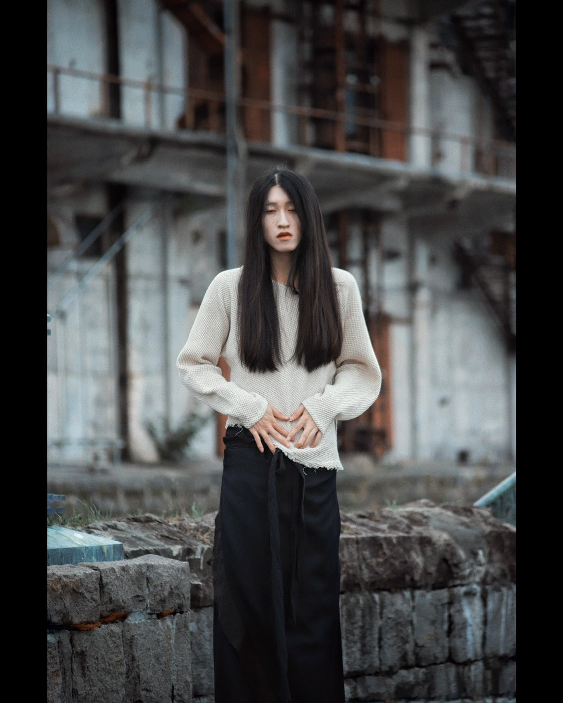 waffle bias pullover