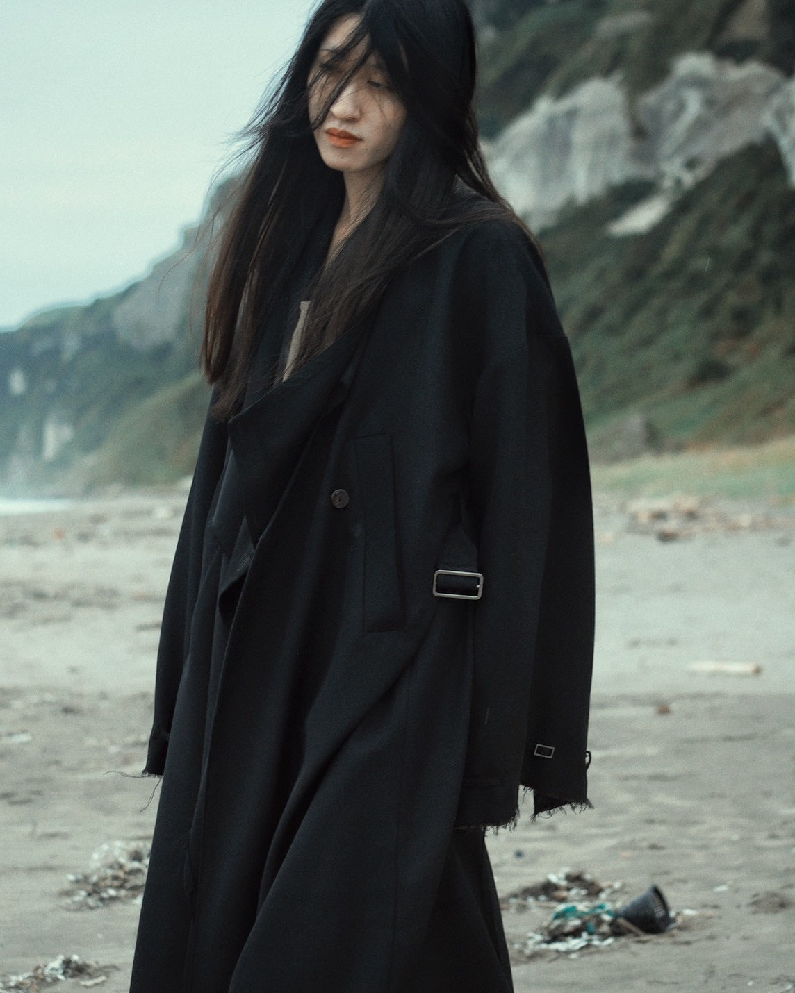 layered frayed coat