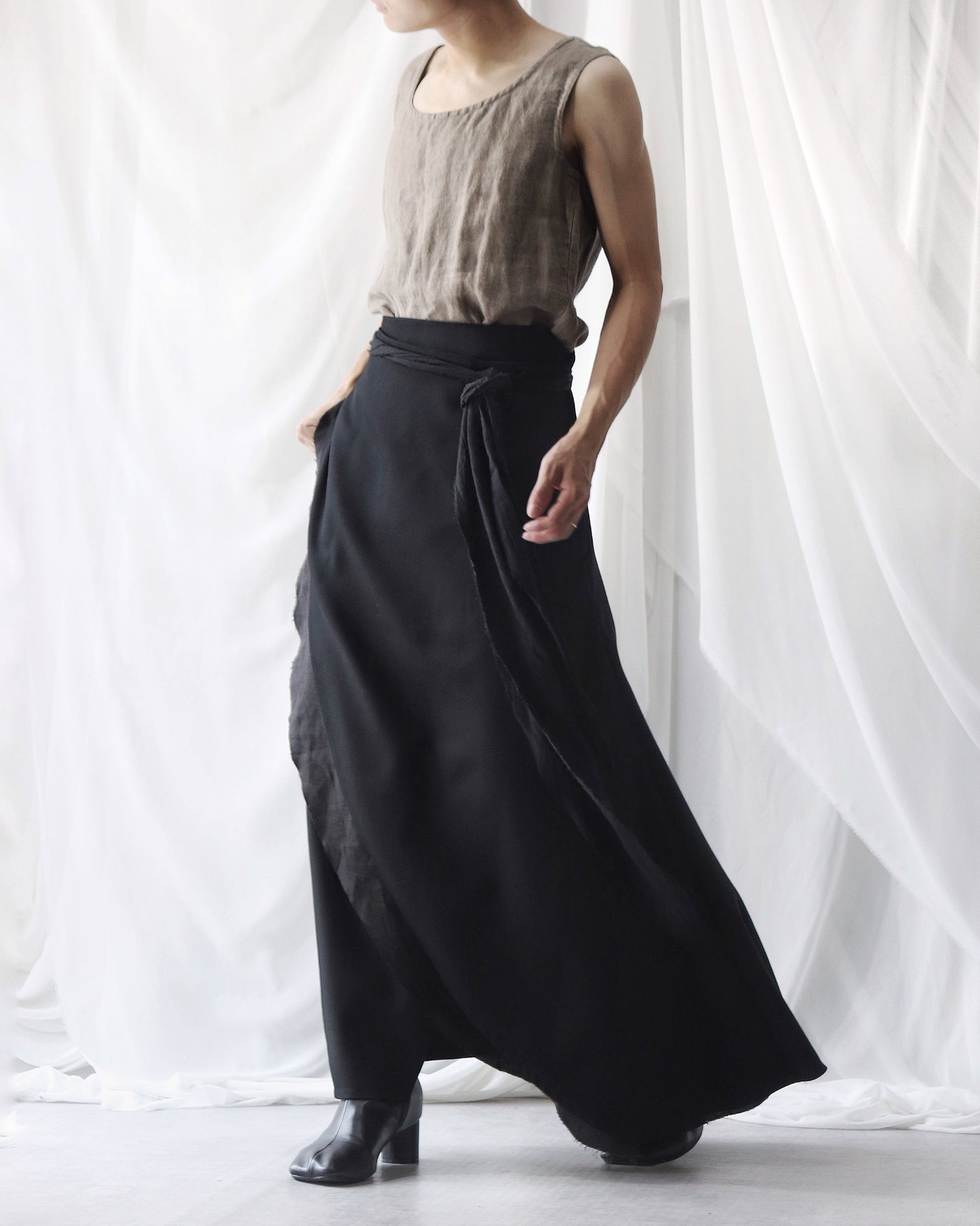 wrapped layered frayed skirt