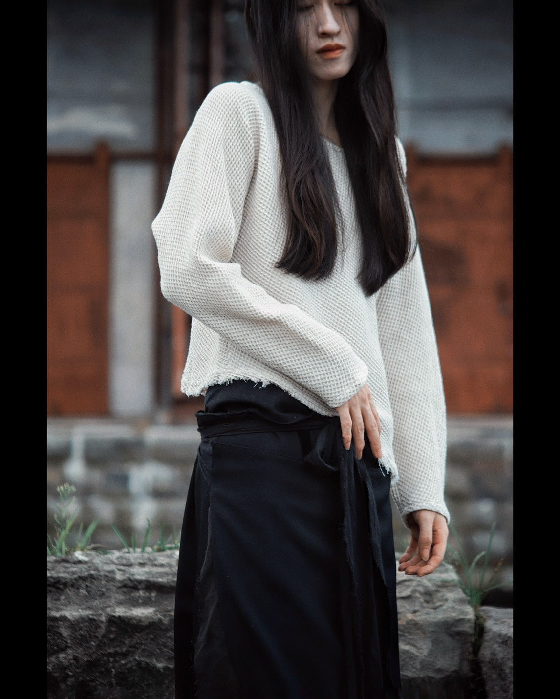waffle bias pullover