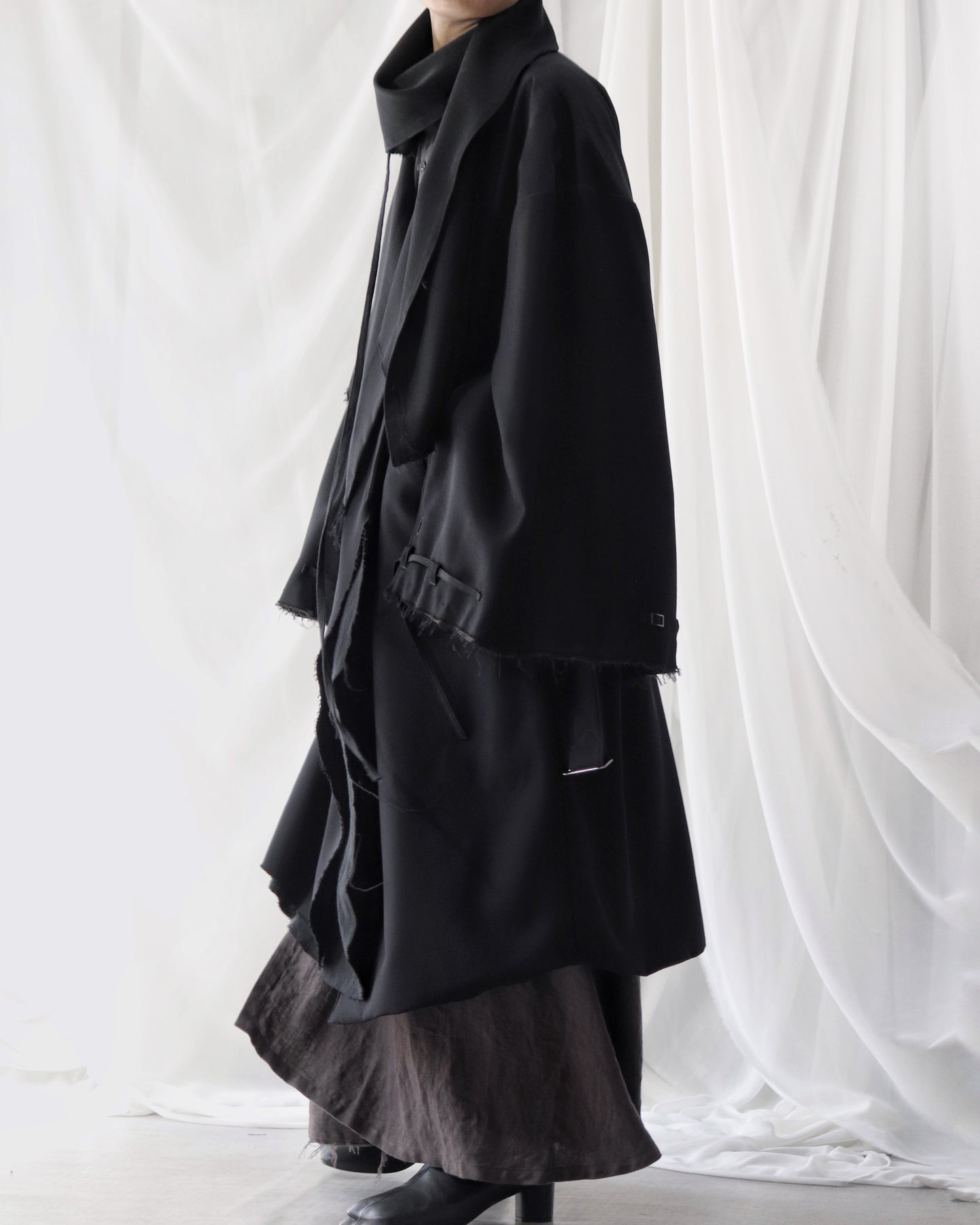 layered frayed coat