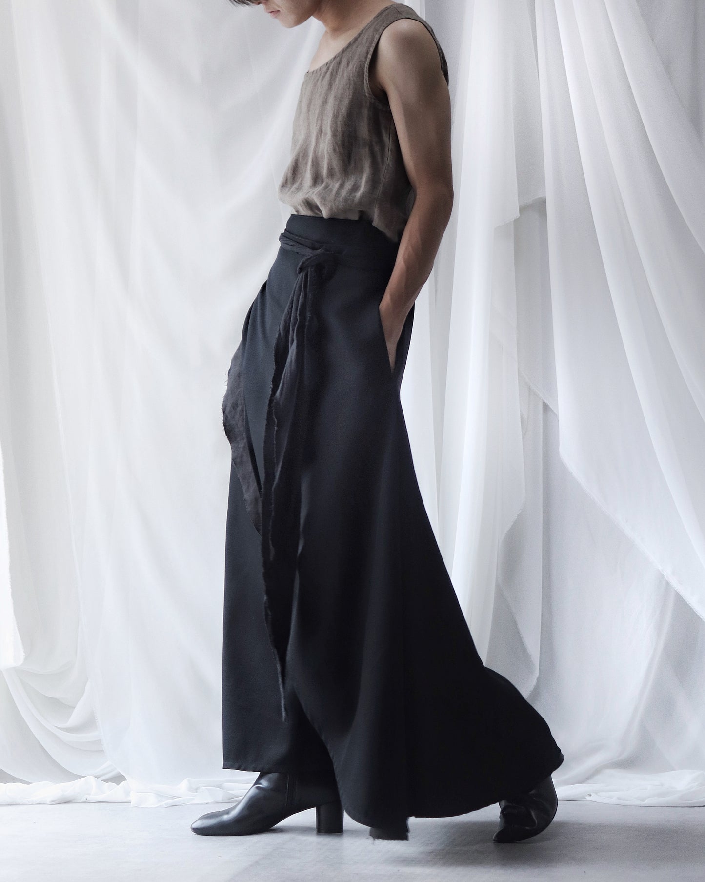 wrapped layered frayed skirt