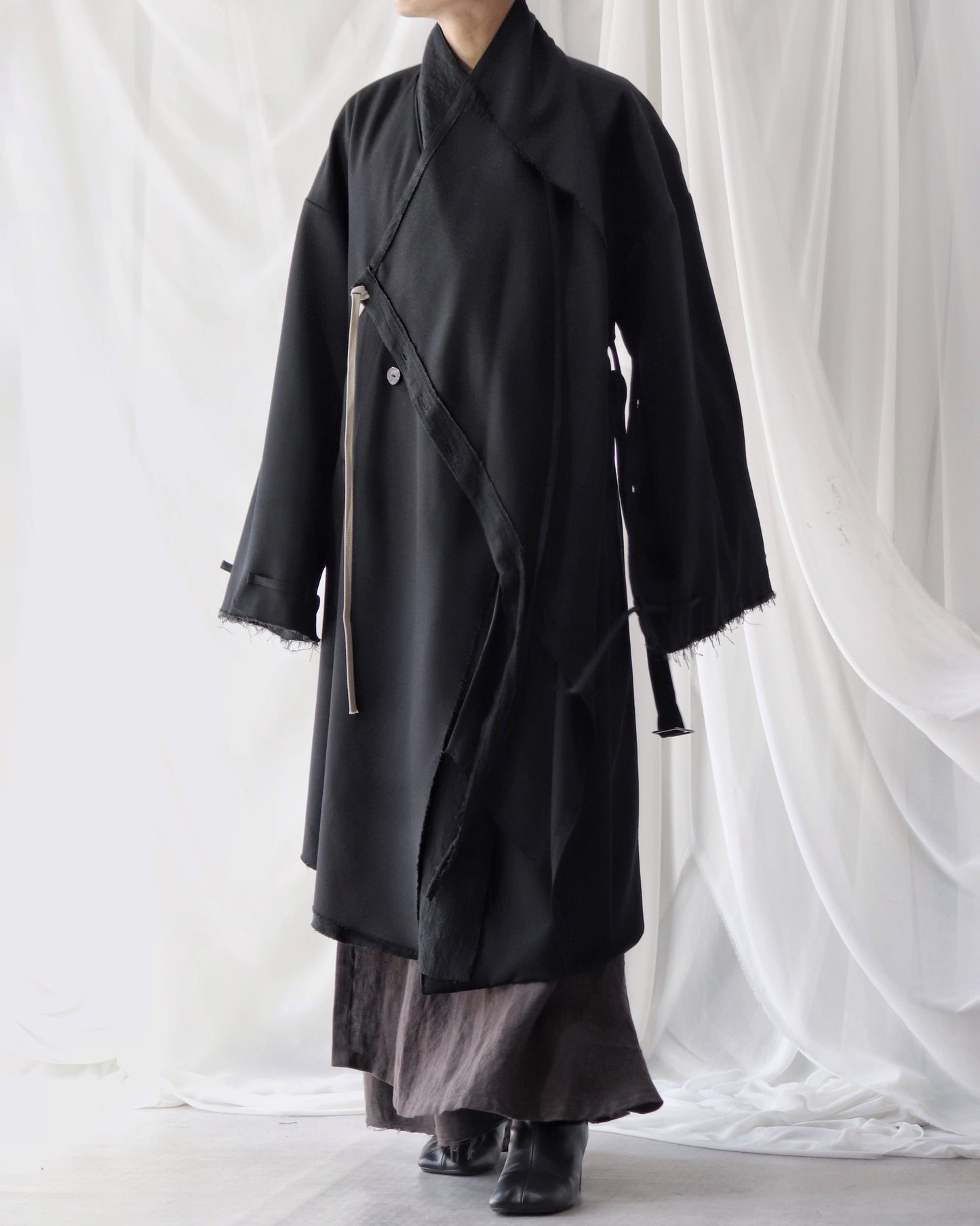 layered frayed coat
