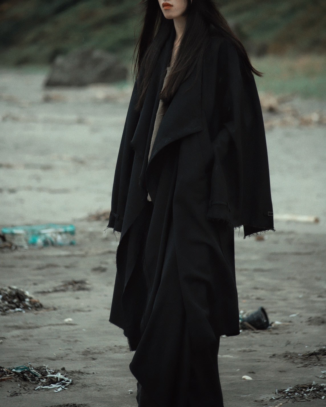 layered frayed coat