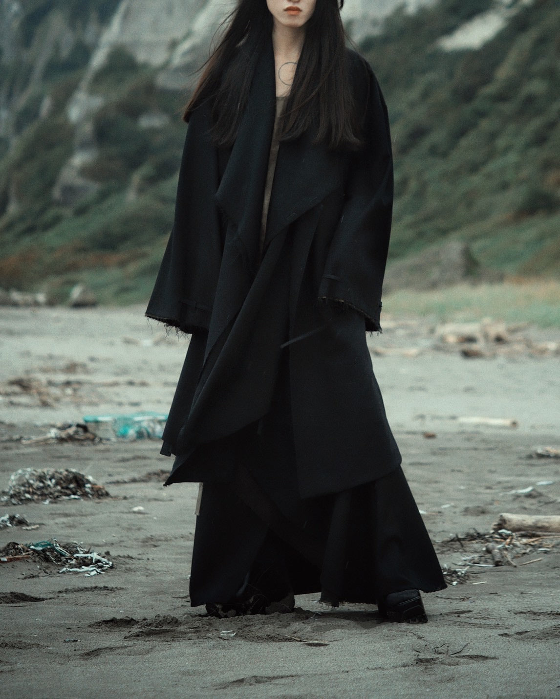 layered frayed coat