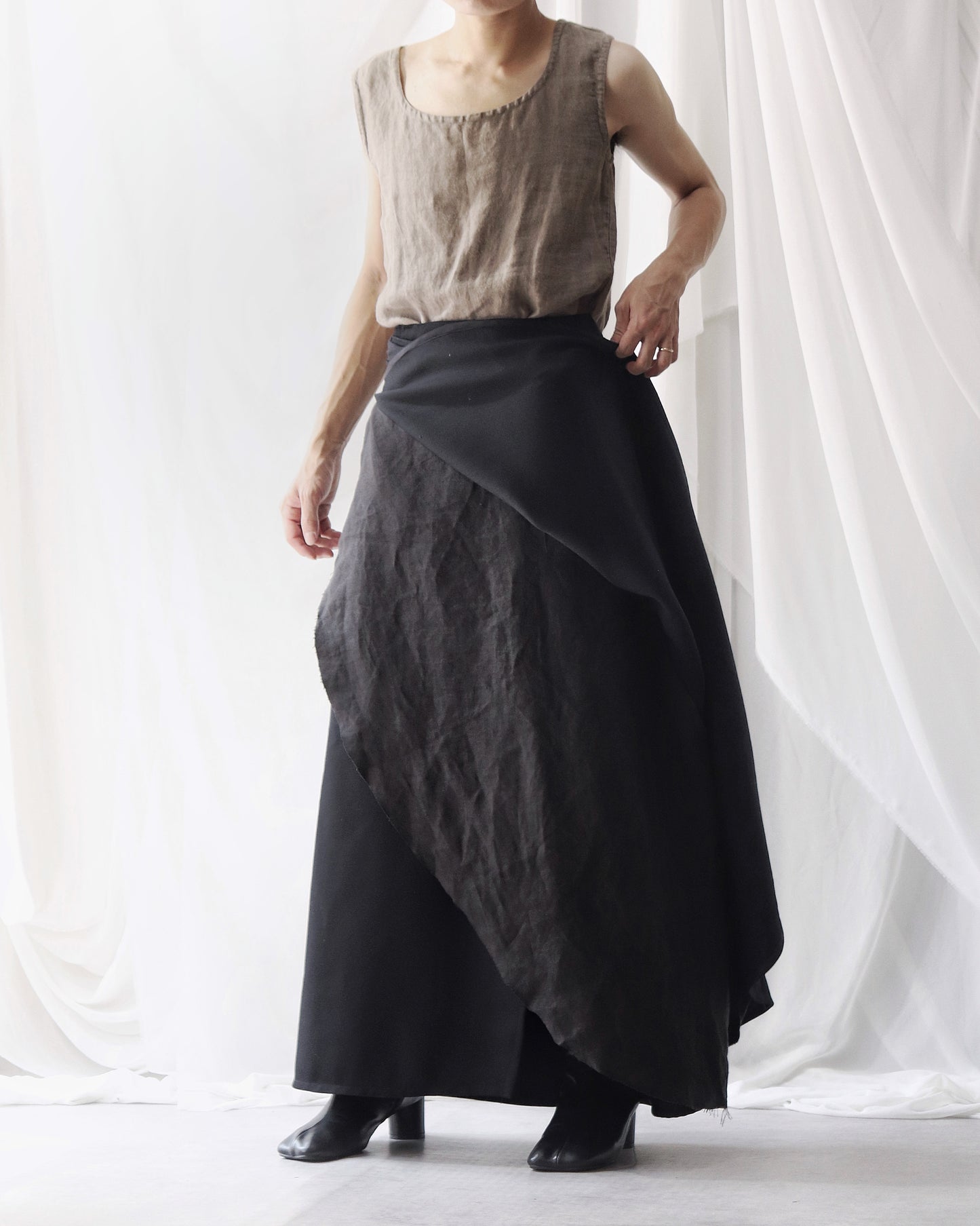 wrapped layered frayed skirt