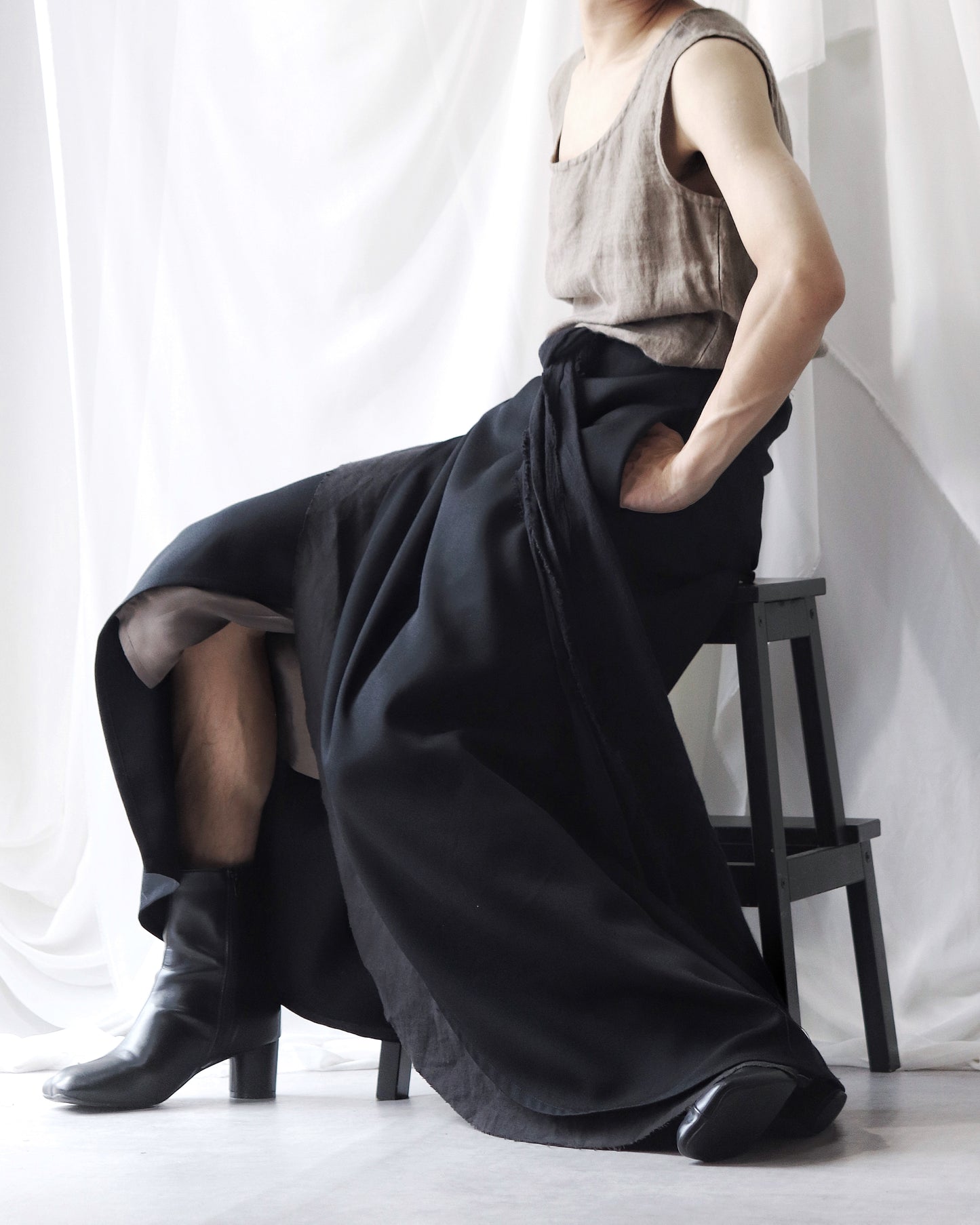 wrapped layered frayed skirt