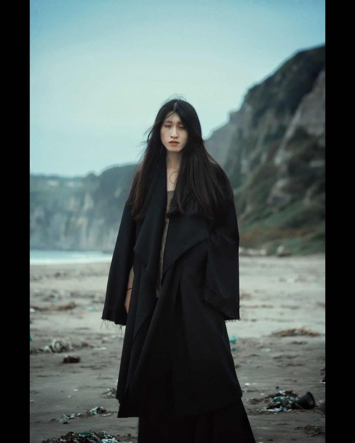 layered frayed coat