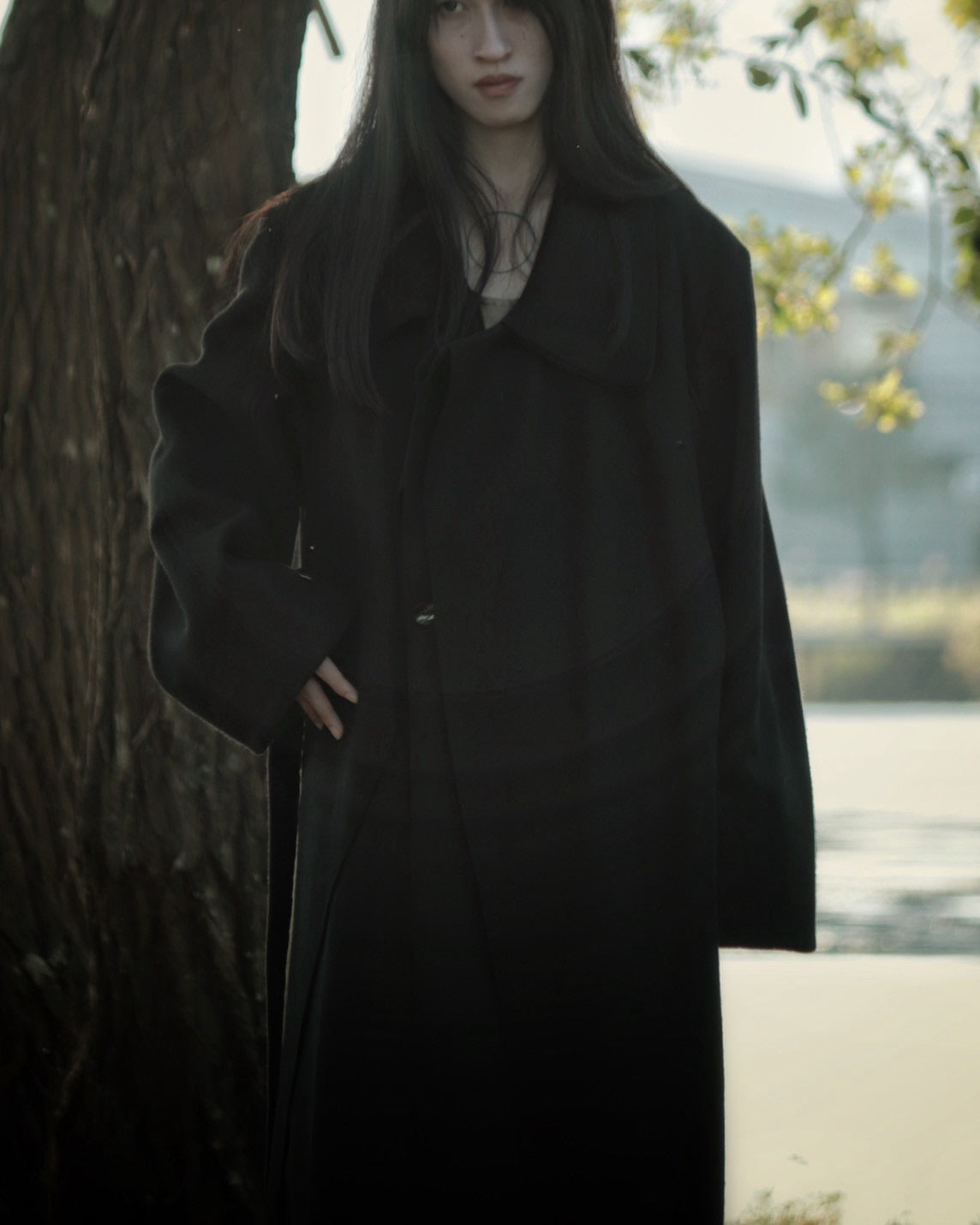 melton&gabardine layered coat