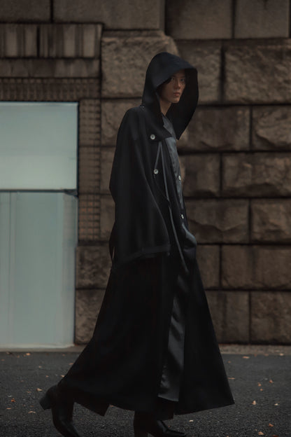 wool × leather layered coat