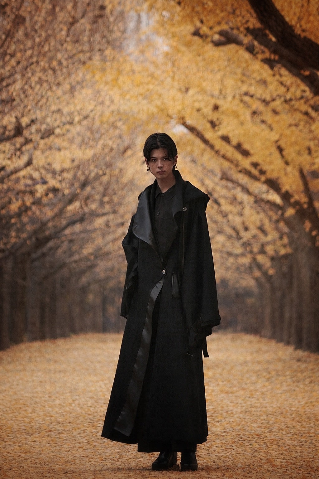 wool × leather layered coat