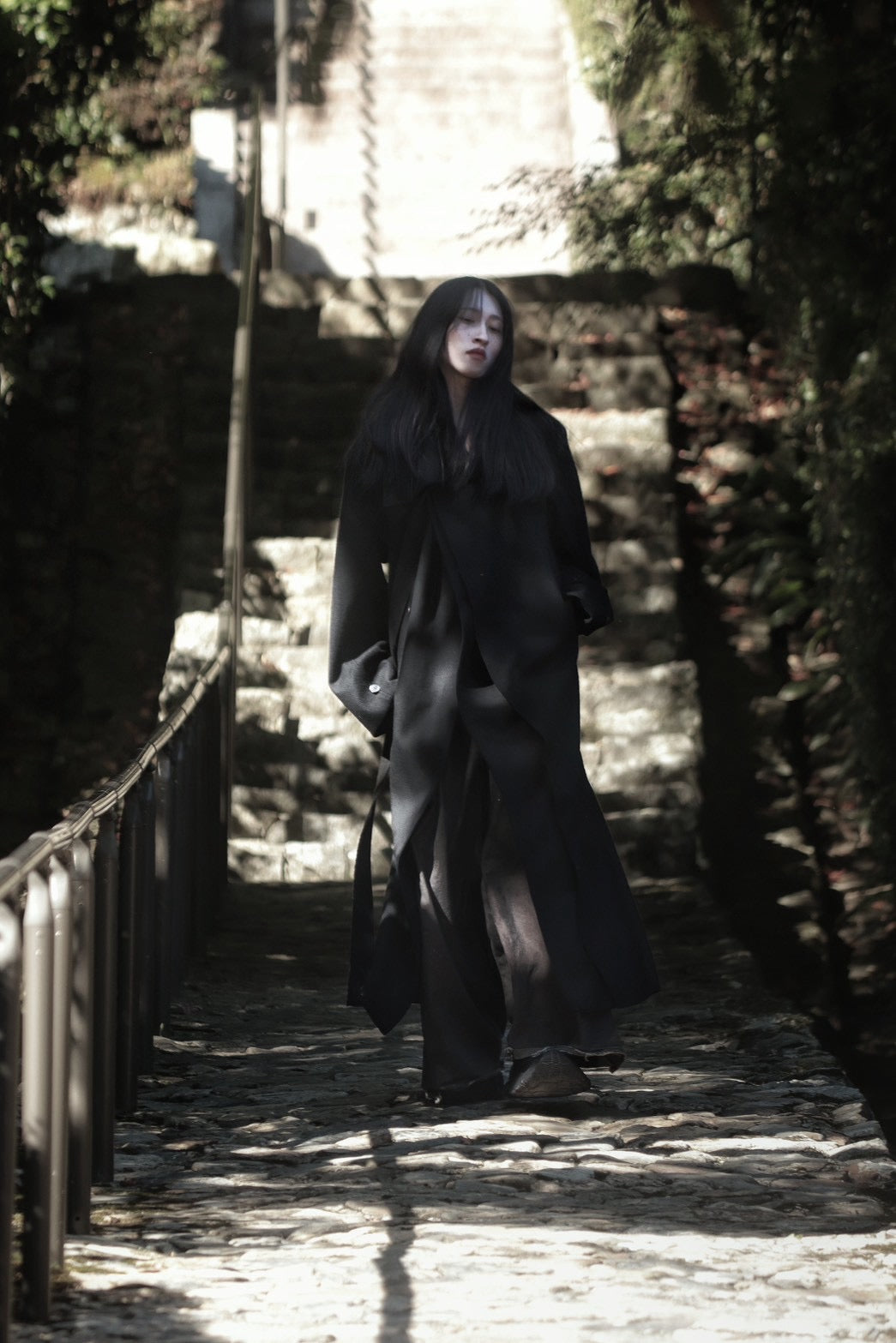 melton&gabardine layered coat