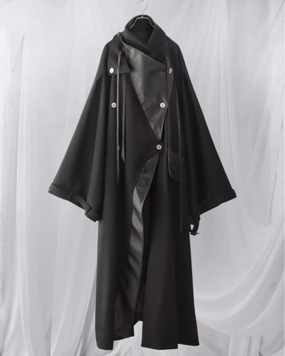 wool × leather layered coat