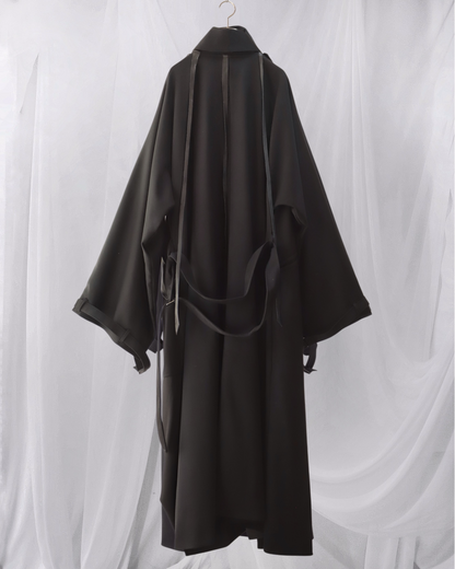 wool × leather layered coat