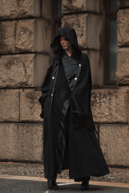 wool × leather layered coat