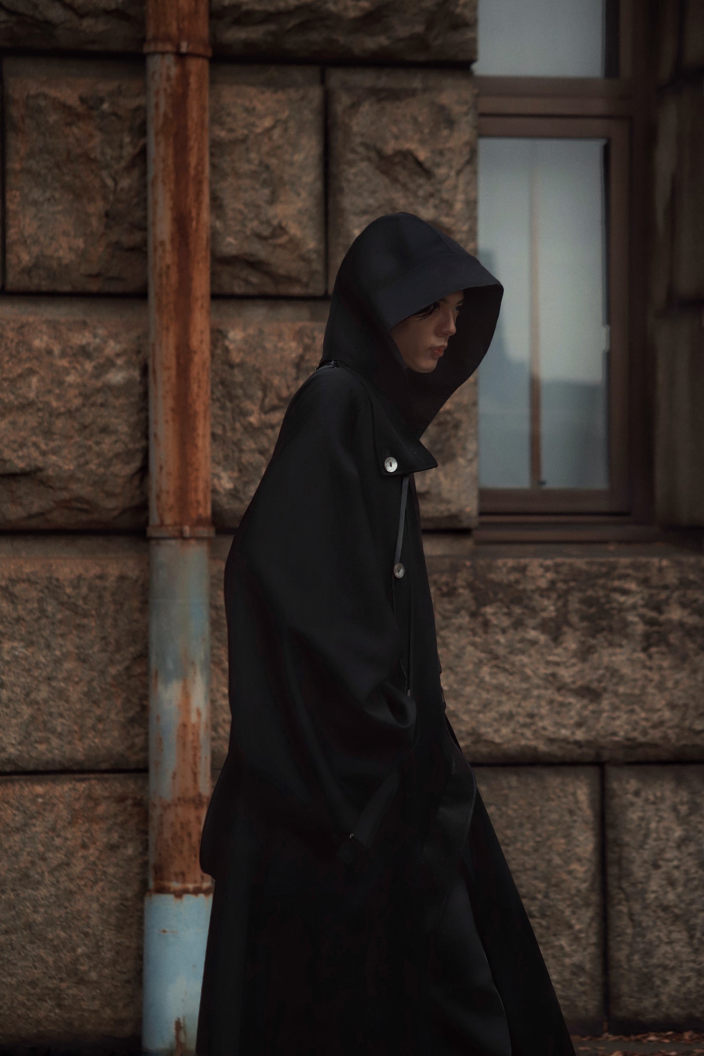 wool × leather layered coat