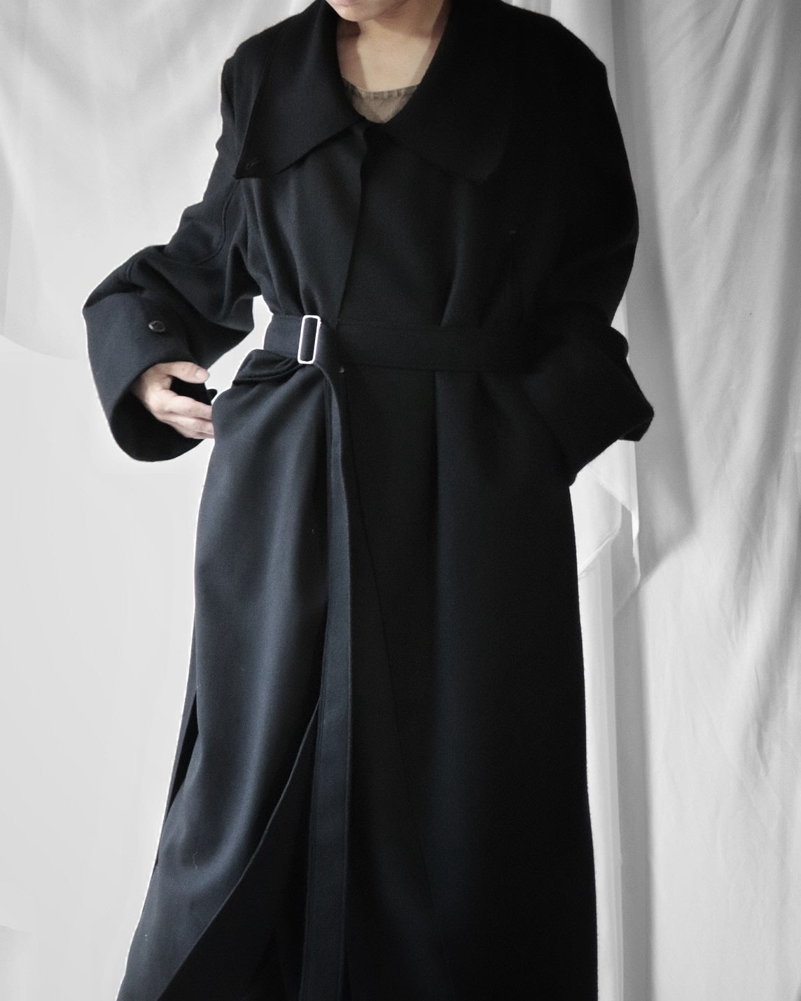 melton&gabardine layered coat