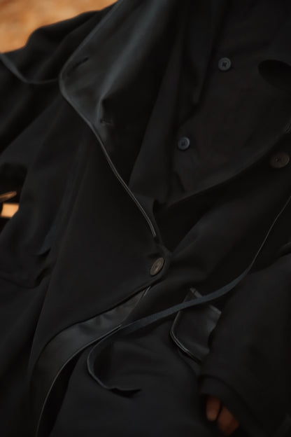 wool × leather layered coat