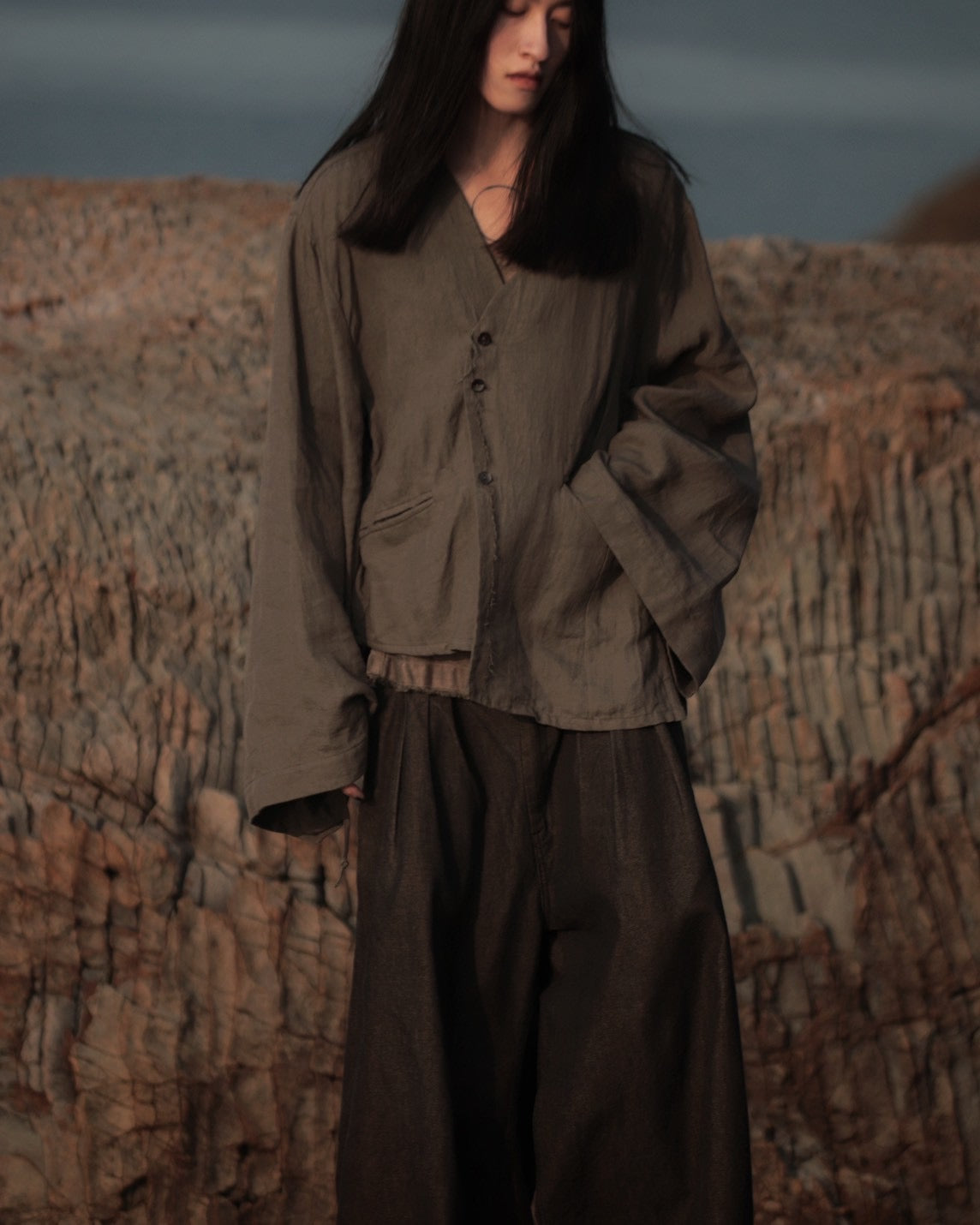 collarless jacket