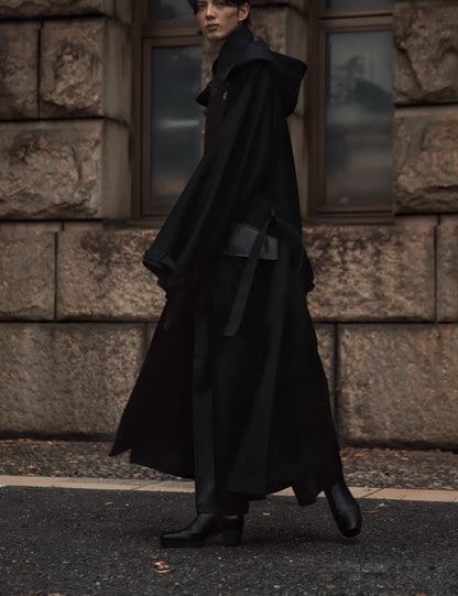 wool × leather layered coat