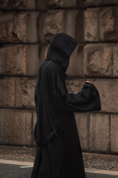 wool × leather layered coat