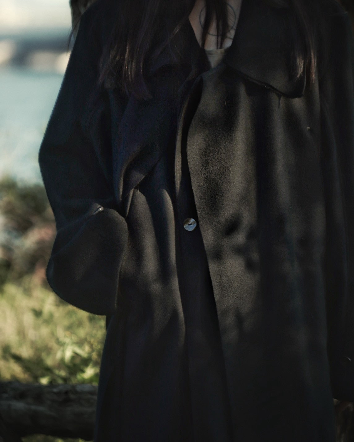 melton&gabardine layered coat