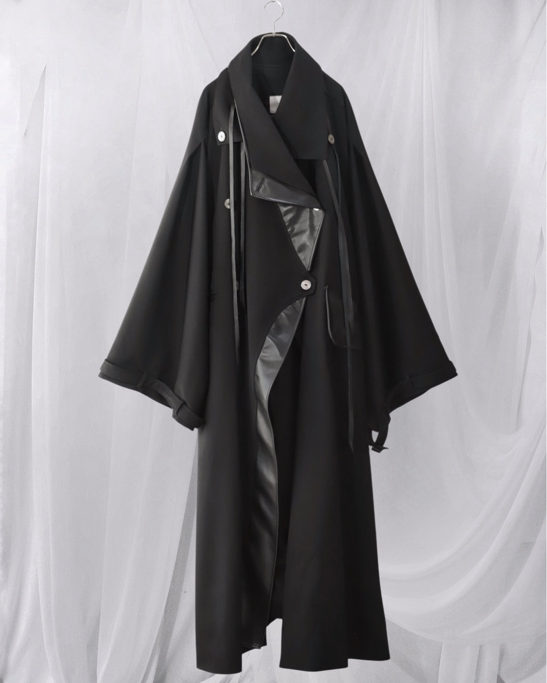 wool × leather layered coat