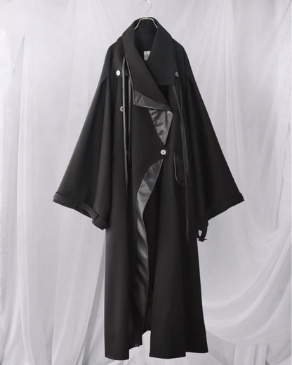 wool × leather layered coat